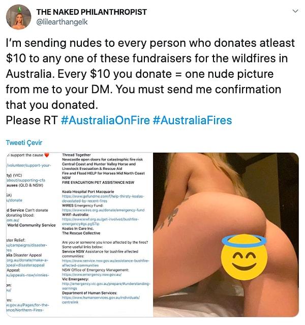 Kaylen, en az 10 dolar bağış yapan herkese çıplak fotoğraflarını göndereceğini şu tweetiyle duyurdu: