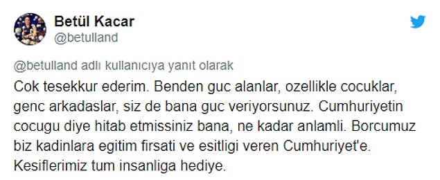 "Borcumuz biz kadınlara eğitim fırsatı ve eşitliği veren Cumhuriyet’e"