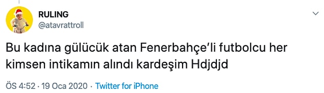 Ufak bir dipnot, Ece Erken geçtiğimiz günlerde Fenerbahçeli bir futbolcunun kendisine gülücüklü mesaj attığını, o futbolcuyu Fenerbahçe yönetimine şikayet ettiğini söylemişti. Ruling bu yaşananlara da gönderme yaptı.