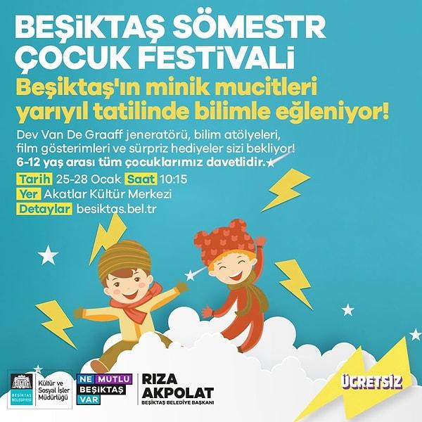 Beşiktaş Belediyesi de 25-28 Ocak tarihleri arasında 'Sömestr Çocuk Festivali' düzenleyecek.