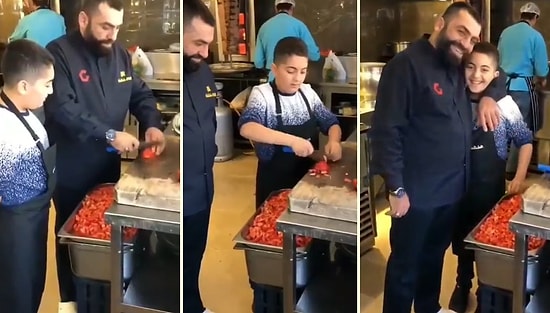 Domates Doğramayı Gösterdiği Oğlunun Güzel Bir İş Ortaya Çıkardığını Fark Edince Onunla Gurur Duyan Baba!