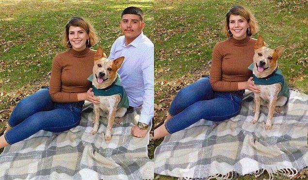Çalışmalarından bir örneği Twitter'da paylaşan Circee, köpekleriyle birlikte piknik yapan bir çiftin fotoğrafına ufak bir dokunuş yapmış.