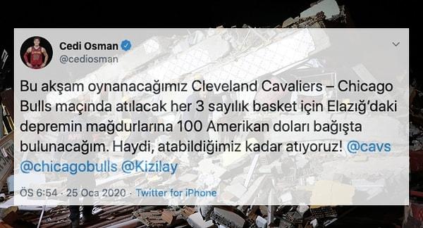 Sadece Türkiye'de değil, yurtdışında da basketbol oyuncusu Cedi Osman'ın liderliğinde bir bağış zinciri oluşturuldu.