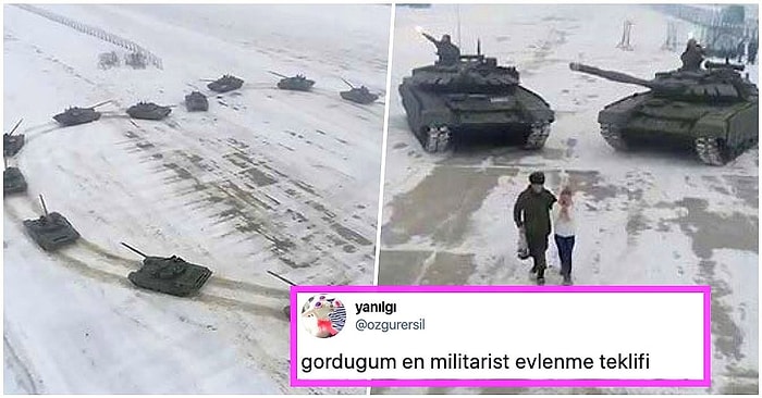 Var Bi' Hayalimiz! 16 Tank Kullanarak Oluşturduğu Kalp Şeklinin Ortasında Sevgilisine Evlenme Teklifi Eden Adam