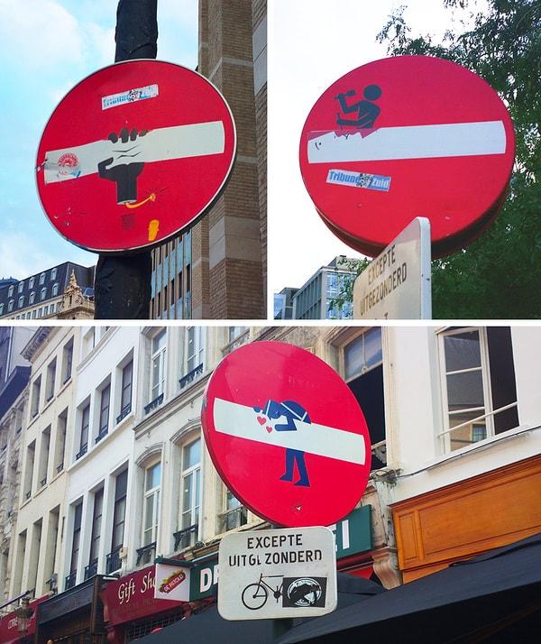 32. Brüksel'de sıradan bir trafik tabelasıyla karşılaşmanız zor, birçoğu sanat eseri gibidir...