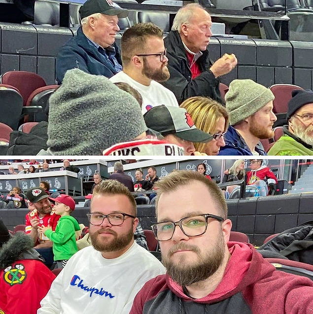 Этот парень встретил своего близнеца на хоккейной игре.