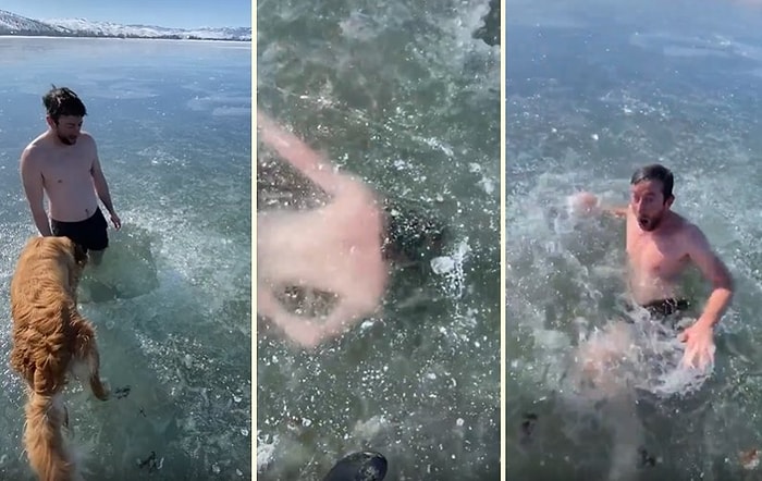 Gölün Buz Tutmuş Yüzeyinin Altında Yüzen Adamın İzlerken Nefesinizi Keseceği Görüntüleri!