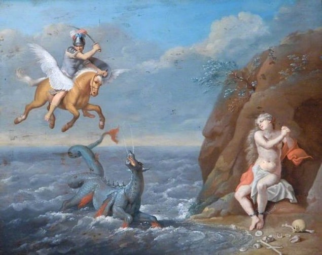 Mitolojide Andromeda, Aithiopia Kralı Kepheus ile Kassiepeia'nın kızıdır. Andromeda'nın güzel ve kibirli olan annesi Kassiepeia, tüm Nereus kızlarından çok daha güzel olmakla övündüğü için Nereus kızları tarafından Deniz Tanrısı Poseidon'a şikayet edilir.