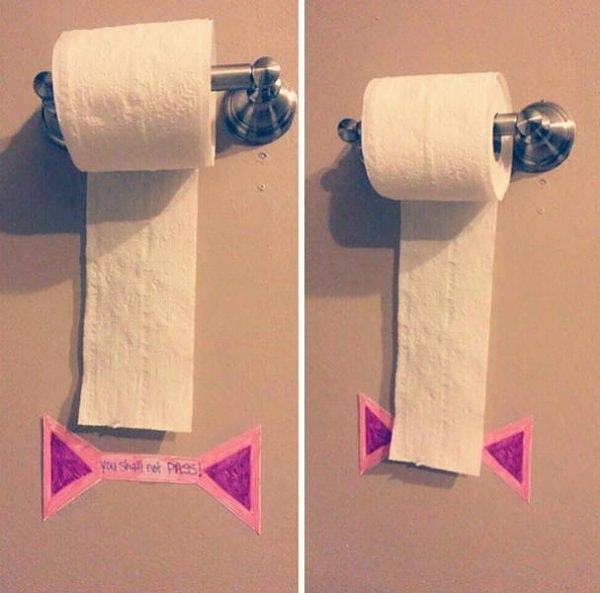 6. Tuvaleti kağıdı israfını önlemek için 'burayı geçme' sınırı oluşturmak
