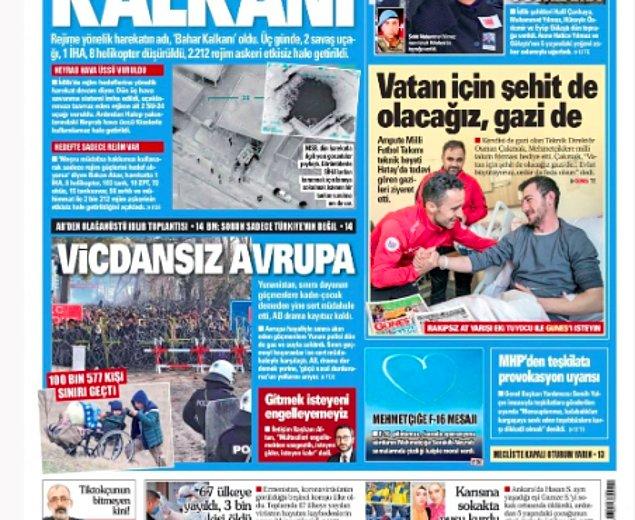 Akşam gazetesi de 2 Mart tarihli baskısında ilk sayfada bu haberi yayınladı. F-16 pilotlarının Mehmetçiğe Serakib-Neyrab semalarında kalp çizerek moral verdiğini yazdı.