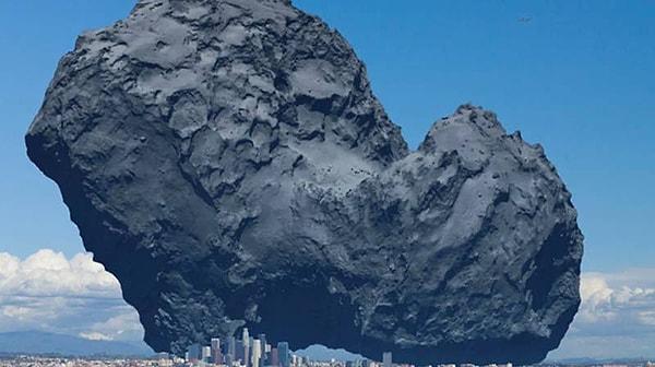 9. Rosetta Kuyruklu yıldızı ve Los Angeles şehir merkezi karşılaştırılırsa ortaya çıkan görüntü.