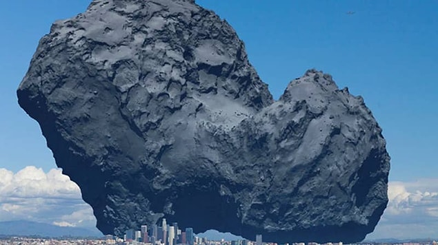 9. Rosetta Kuyruklu yıldızı ve Los Angeles şehir merkezi karşılaştırılırsa ortaya çıkan görüntü.