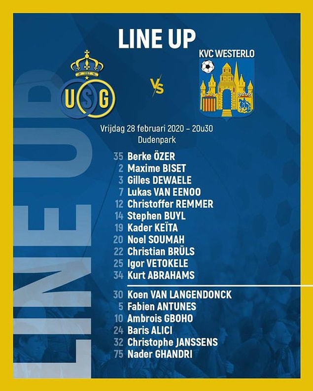 Belçika 2. Ligi'nde Westerlo deplasmanda Union Saint-Gilloise'ye 3-1 yenildi. Berke Özer 90 dakika, Barış Alıcı ise 37 dakika görev yaptı.
