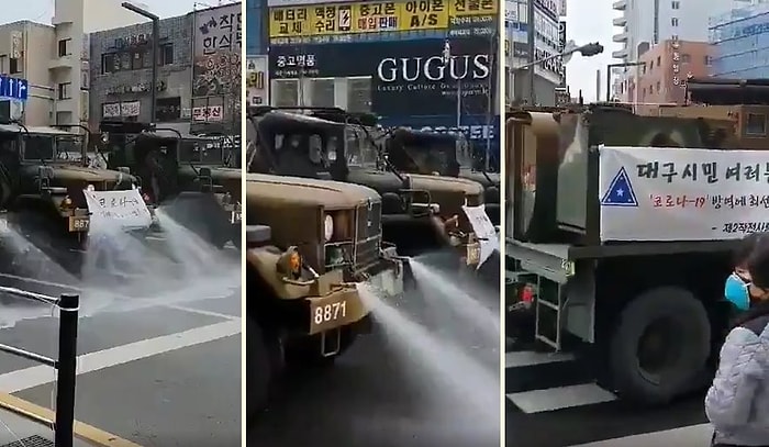 Güney Kore'de Araçlar, Caddeleri Dezenfekte Ederken Böyle Görüntülendi!