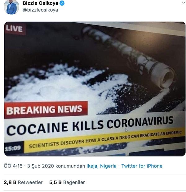 "Son dakika: Kokain koronavirüsü öldürüyor."