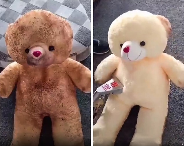 10. "Peluş ayımı temizleyerek, yeni almış hale getirdim."