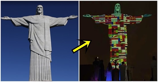 Koronavirüse Karşı Küresel Dayanışma İçin 'Kurtarıcı İsa Heykeli' Vaka Bulunan Ülkelerin Bayraklarıyla Aydınlatıldı