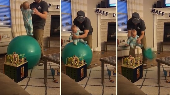 Çocuğunu Üzerinde Zıplattığı Dev Balon Bir Anda Patlayınca Talihsiz Bir An Yaşayan Baba