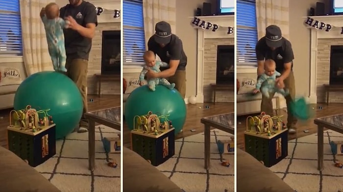 Çocuğunu Üzerinde Zıplattığı Dev Balon Bir Anda Patlayınca Talihsiz Bir An Yaşayan Baba