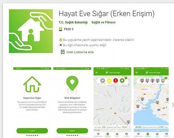 Salgınla ilgili çalışmalarını 'Hayat Eve Sığar' sloganıyla sürdüren sağlık bakanlığı, bu isimle bir mobil uygulama geliştirdi.