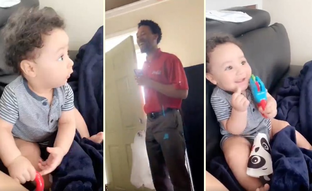 Babası İşten Eve Gelince Sevinçten Dört Köşe Olan Ufaklık