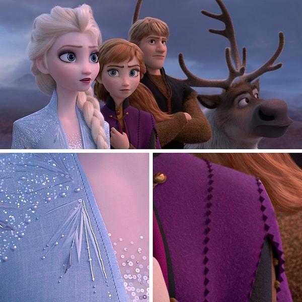 2. "Frozen 2" filminde kıyafetlerin ve kumaşın bütün detayları, dikişlerine kadar görülüyor.