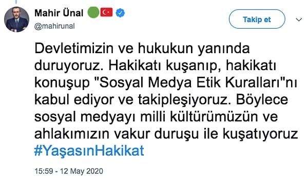 AKP Genel Başkan yardımcısı Mahir Ünal, dün Twitter'dan yeni bir oluşum başlatmıştı. Ünal, etik kurallara uyacağını belirten kullanıcıların, isimlerinin yanına "yeşil nokta" emojisi koyma çağrısında bulunmuştu.