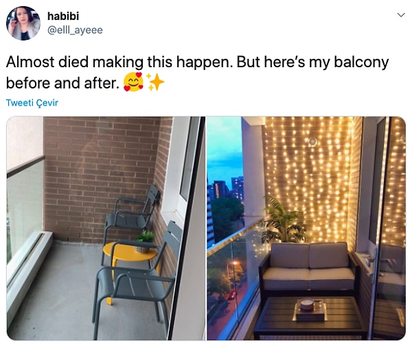 2. "Yapana kadar ölecektim. Ama işte balkonumun önce ve sonra fotoğrafı."