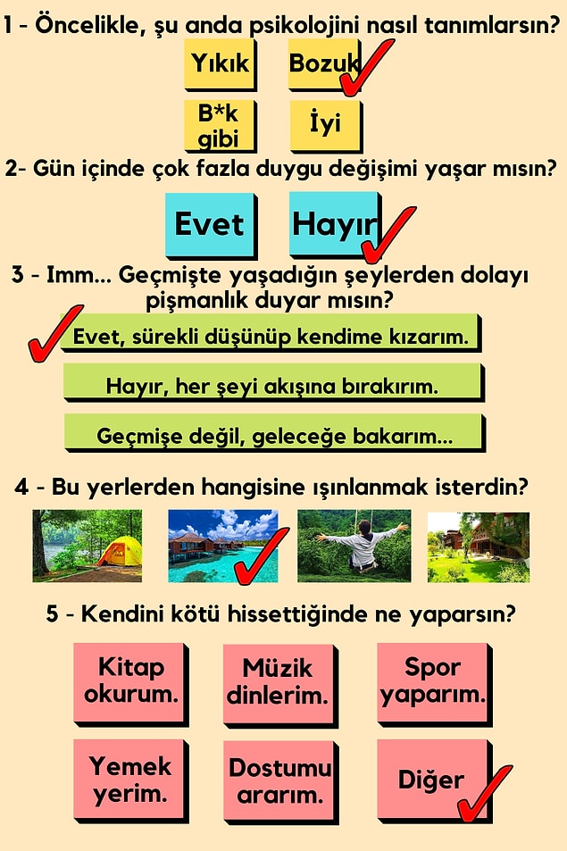 Seçtiğin yanıta göre sorulara vereceğin cevaplar;