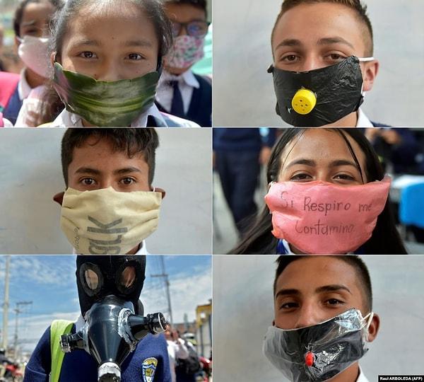 9. Amerika'nın Columbia eyaletinde öğrenciler geri dönüştürülebilir maskeler yaparak çevreye dikkat çekti.