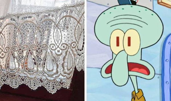 1. Занавеска, орнамент которой напоминает Сквидварда