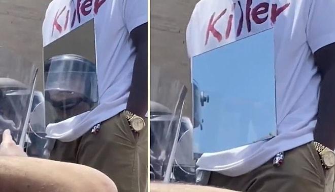 Polislere 'Katil' Yazılı Tişörtü ile Ayna Tutan Protestocu