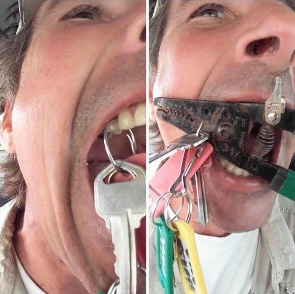 15. "Adamın dişlerinin arasına önce anahtarlık sıkışıyor, çıkartmak için kullandıkları kerpeten de sıkışıyor."