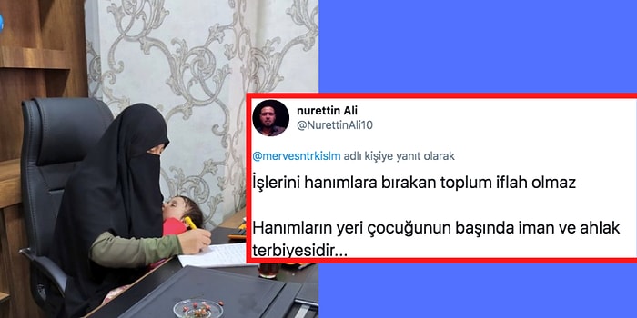 Başörtülü Kadının Çocuğuyla Birlikte Çalışırken Paylaştığı Fotoğrafa Gelen Çağ Dışı Yorumlar