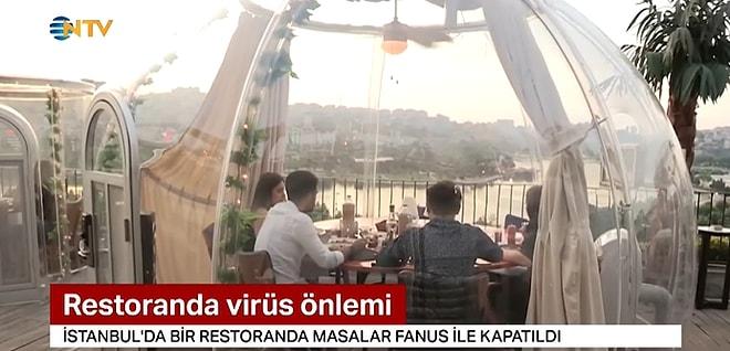 İstanbul'da Bir Restoran, Müşterilerini Koronavirüsten Korumak İçin Masalarını Fanus ile Kapladı