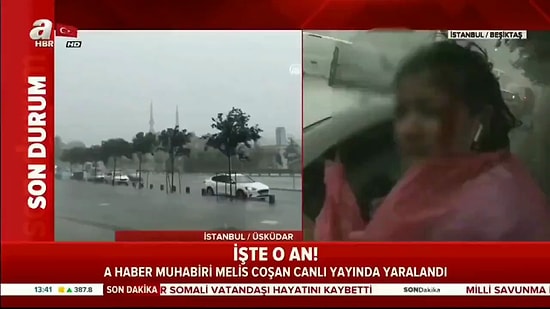 Fırtına Sırasında Canlı Yayın Yapan Muhabir Kafasından Darbe Aldı