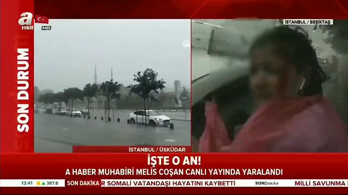 Fırtına Sırasında Canlı Yayın Yapan Muhabir Kafasından Darbe Aldı