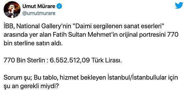 Sosyal medyada İBB'nin Fatih Sultan Mehmet'in tablosunu almasını "israf" olarak değerlendirenler oldu 👇