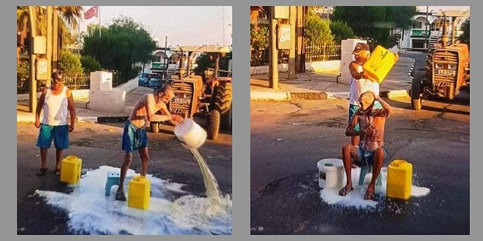 Sütü Elinde Kalan Çiftçi Protesto İçin Sokağın Ortasında Süt Banyosu Yaptı