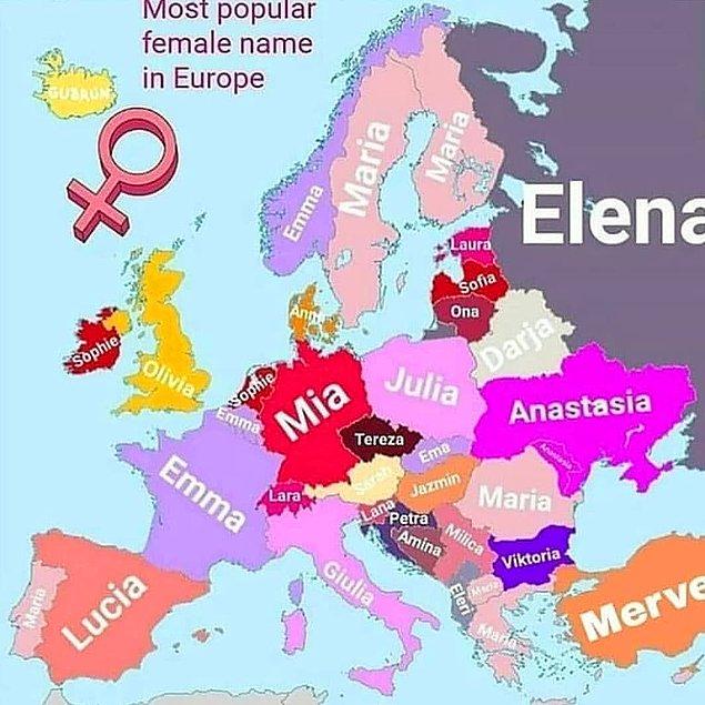 1. Avrupa ülkelerinde en çok kullanılan kadın isimleri