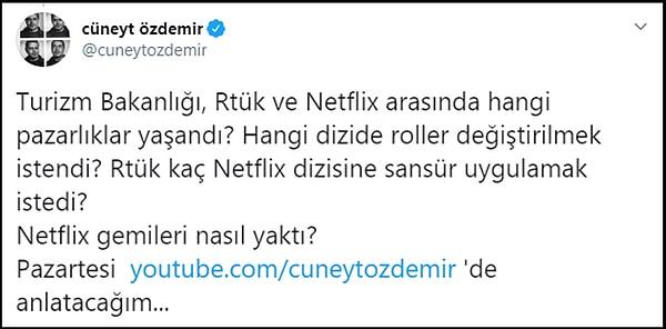 Özdemir, RTÜK ve Netflix arasındaki pazarlıklara dair detayları YouTube kanalında açıklayacağını söyledi 👇
