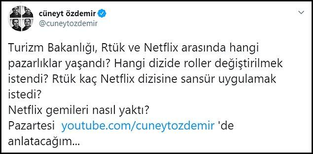 Özdemir, RTÜK ve Netflix arasındaki pazarlıklara dair detayları YouTube kanalında açıklayacağını söyledi 👇