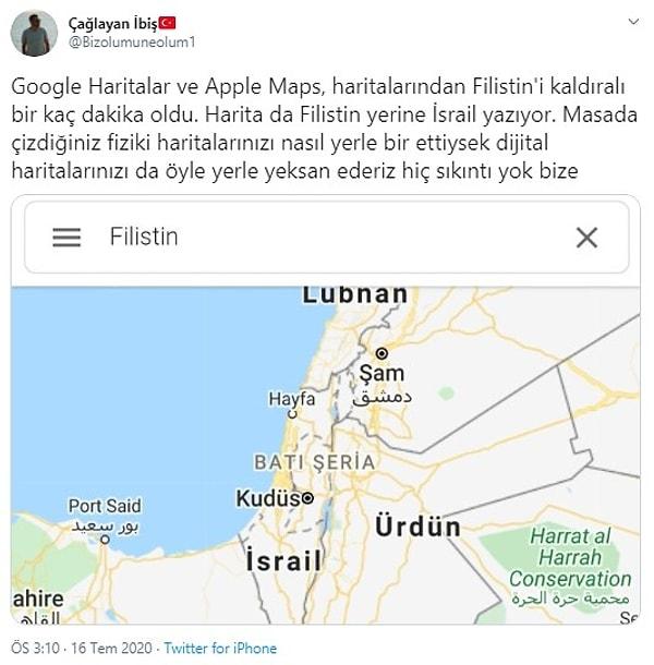 2. "Google ve Apple'ın harita uygulamalarından Filistin'i sildiği iddiası"