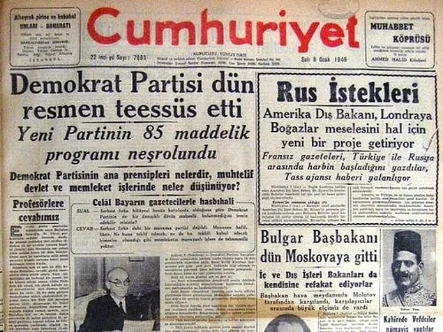 1. Demokrat Parti 7 Ocak 1946'da kuruldu.