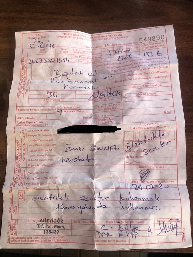 Ceza tutanağını sosyal medyada paylaştı