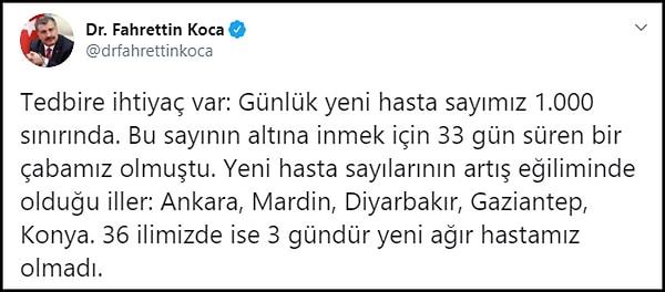 "Günlük yeni hasta sayımız 1.000 sınırında"