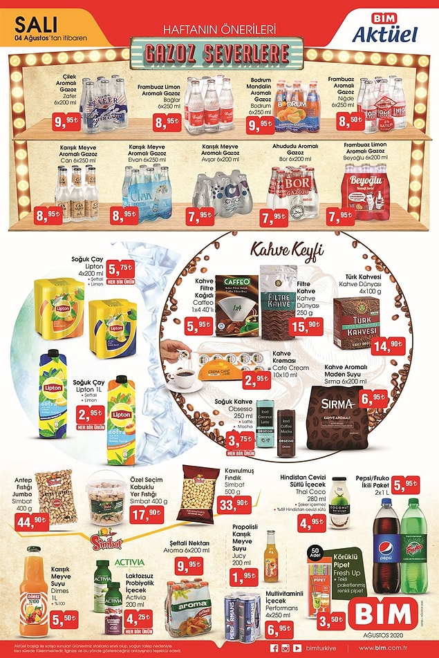BİM'de salı günü tüm içecek çeşitlerinde indirimler var.