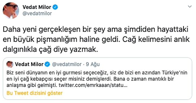 (Tabii Sayın Milor yaptığı ufak hatayı anında fark ediyor etmesine ama bu kendisinde ömür boyu yara olarak kalacak belli ki...)