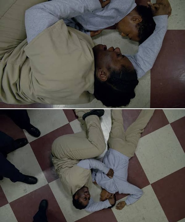 7. 'Orange Is The New Black'de Poussey'nin hapishane protestosu esnasında ani bir şekilde öldüğü sahne.