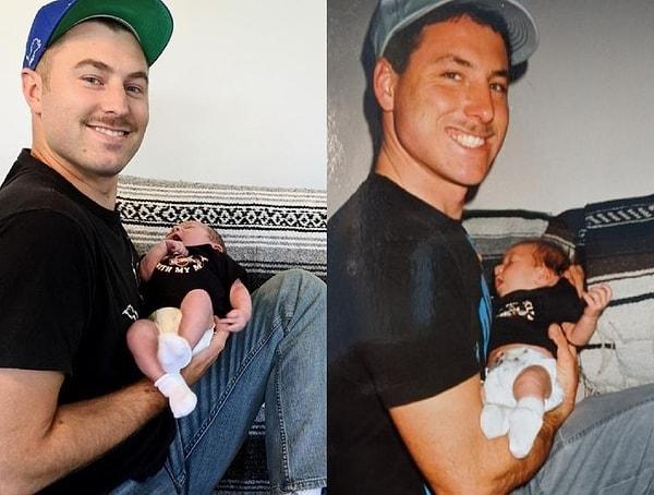 5. "Soldaki ben ve yeni doğan oğlum. Sağdaki ise babam ve yeni doğan ben."